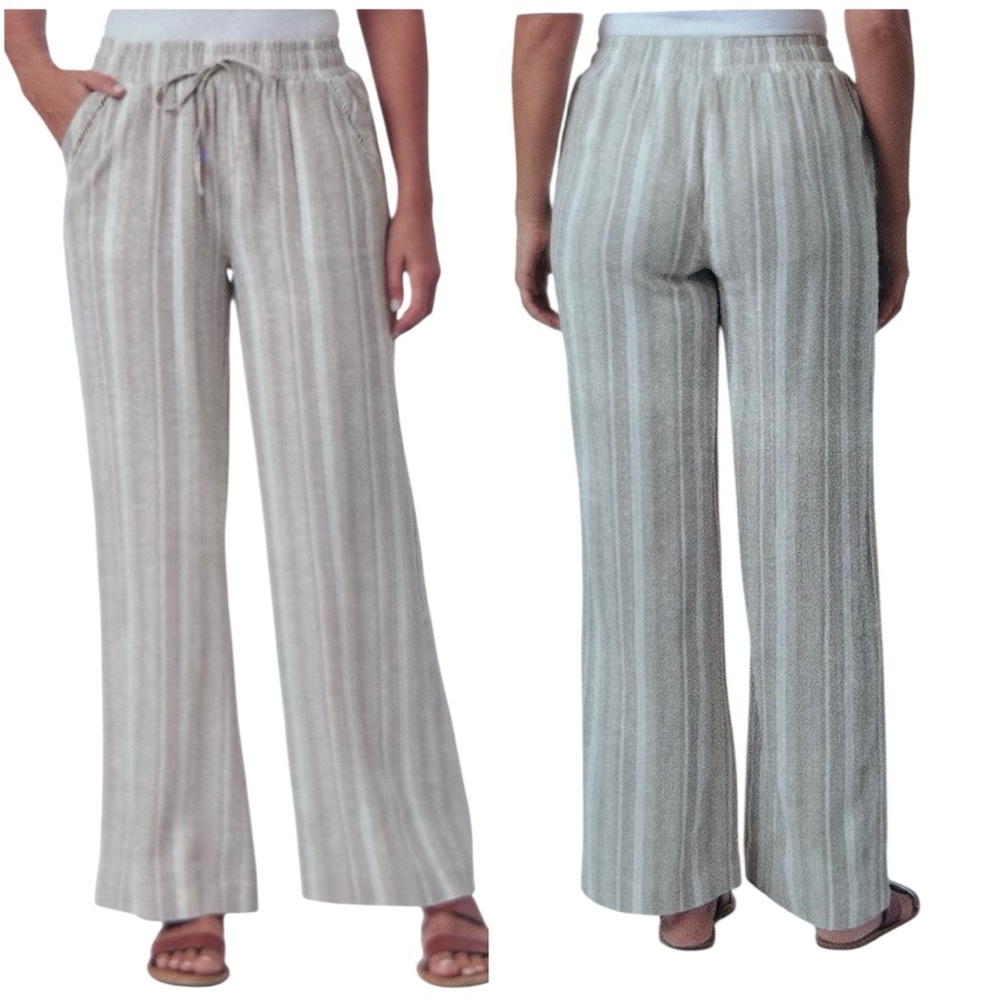 Briggs New York Gray Taupe Linen Blend Textured Bottoms with Elastic Waistband M